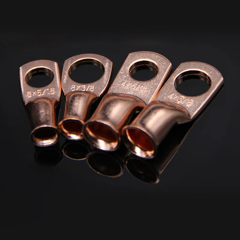 30Pcs Assortment 4/8 AWG Bare Copper Lug Ring Wire Connectors Closed Ends Bare Cable Splice Crimp Terminals Box Kit 4AWG