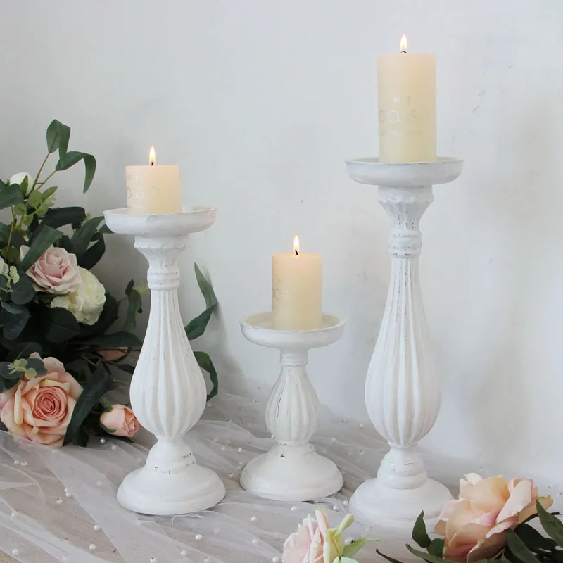 White Candelabrum Wooden Creative Candlestick Tray Candle Holder Handmade Table Desktop Decoration Rustic Wedding Holiday Decor