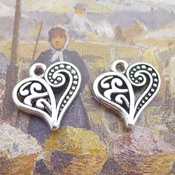 20pcs/Lot 14x14mm Antique Silver Color Heart Hollow Charms Pendant For Jewelry Making DIY Jewelry Findings