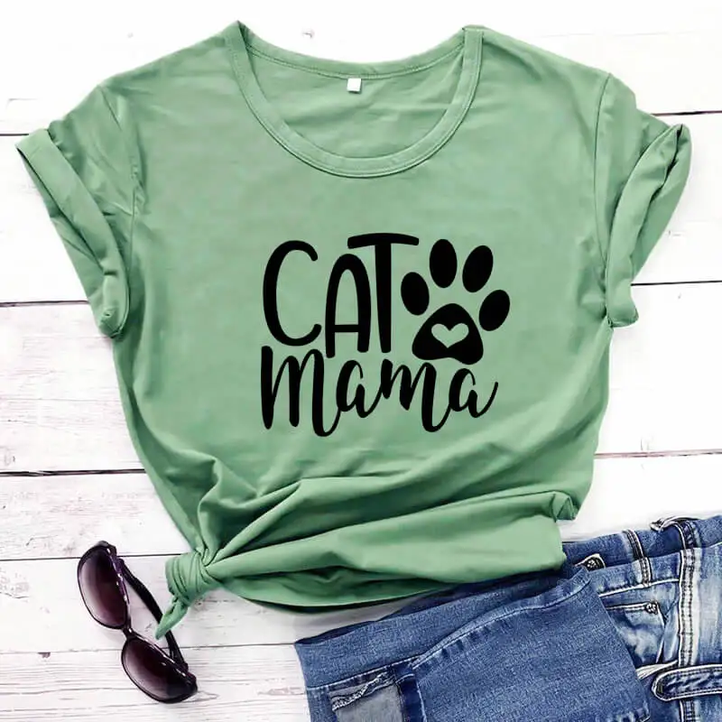 

Cat Mama Cute Paw Graphic Funny Shirts New Arrival 100%Cotton Cat Mom T-shirt Cat Lover Tops Pet Lover Gift