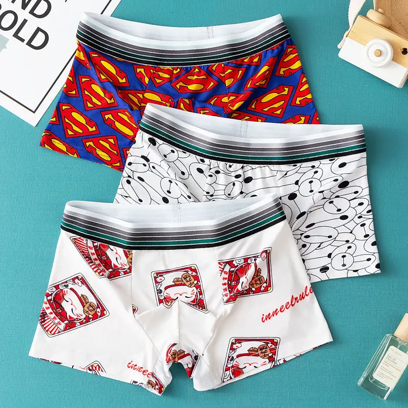 3pcs/Lot boxer briefs man Lovely Underpants Men boxers Cartoon men\'s funny panties with print Breathable sexy underwear for men