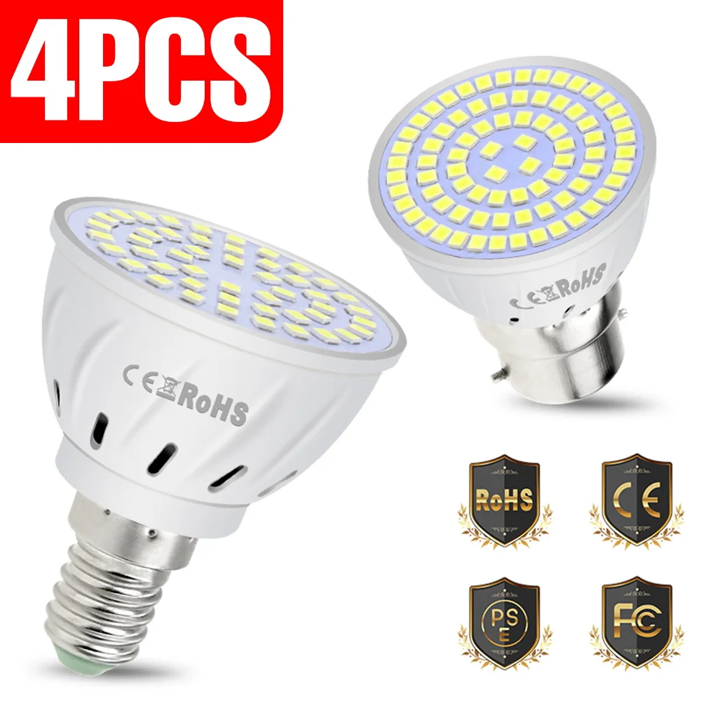 4PCS 220V E27 LED GU10 Spot Light Bulb MR16 Lamp AC 240V E14 Lampara LED Lamp Spotlight SMD2835 Corn Bulb 5W 7W 9W B22 Bombillas