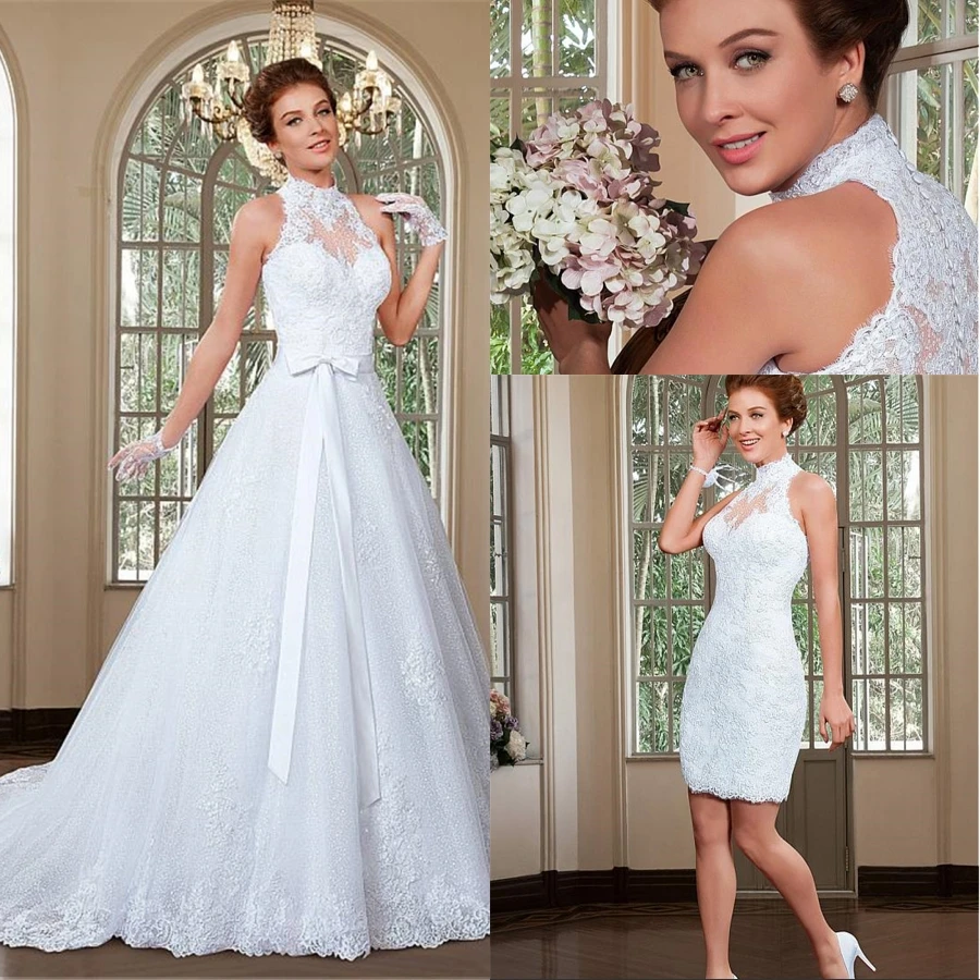 Robe de mariée en Tulle 2 en 1, avec traîne détachable, avec des Appliques en dentelle perlée, pour mariage