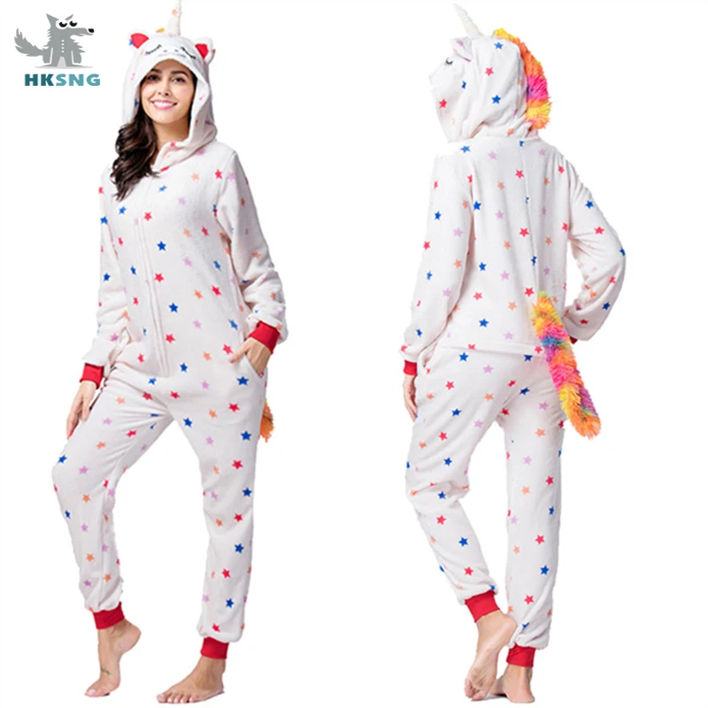

HKSNG взрослый кигуруми звезды костюм единорога фланелевые пижамы с героями мультфильмов животные Хэллоуин вечерние комбинезоны пижамный костюм