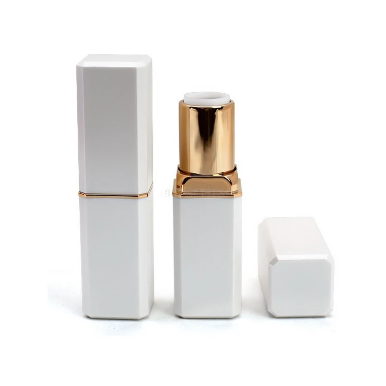 500pcs/lot  White Lipstick Tubes Square With Gilding Inside Plastic Empty Lip Balm Lip Gloss Bottle Refillable Container