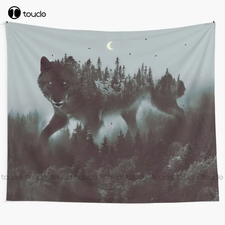 Noctivagant Wolf Wolves Gray Wolf Tapestry College Humor Tapestry Blanket Tapestry Bedroom Bedspread Decoration Wall Covering