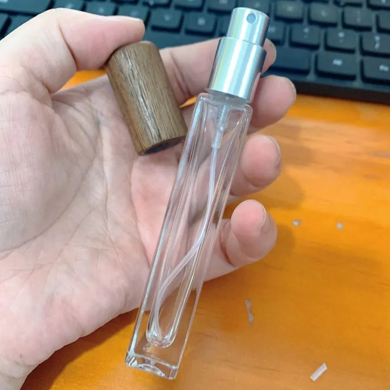Wholesale 10ML Empty Perfume Bottles Wood Cap Thick Glass Spray Bottles High-grade Air Freshener Containers Packaging