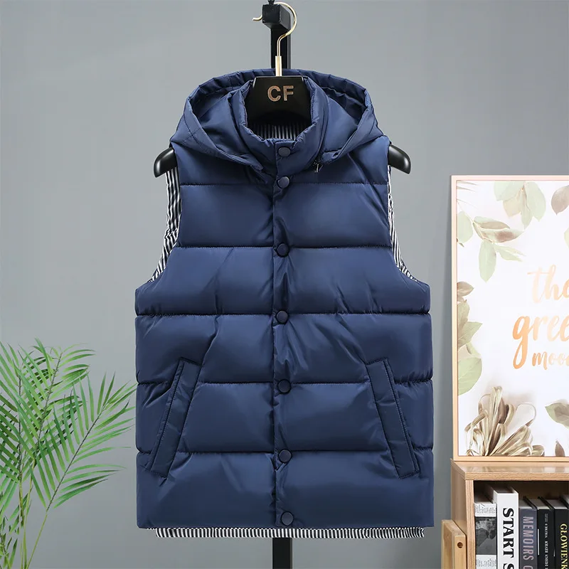 

Winter Men Cotton Warm Vest Waistcoat Male Sleeveless Jacket With Pockets Hooded Vest Casual Baggy Zipper For Man