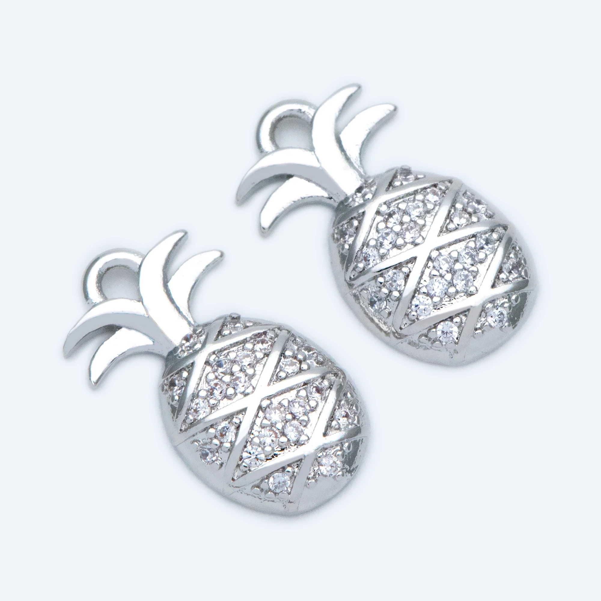 10pcs CZ Paved Silver Abacaxi Charms 16x8mm, Ródio Banhado A Latão Pingentes Para Fazer Jóias Diy Acessórios (GB-950-2)