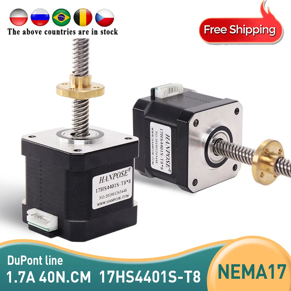 Screw rod L450-500mm stepper motor 17HS4401S-T8*8 Nema17 Screw Copper nut for CNC milling machine