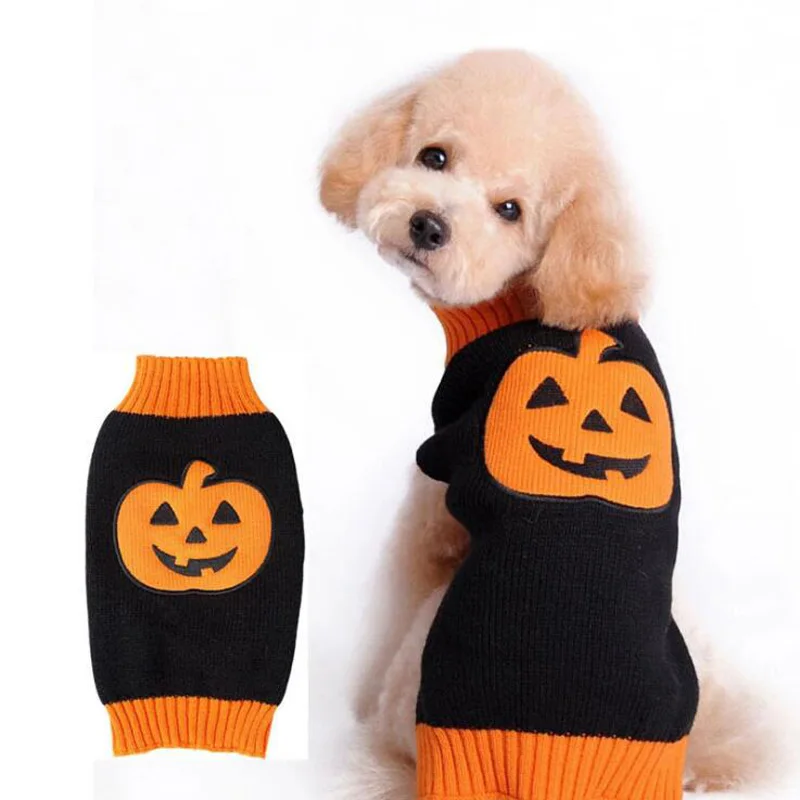 5 Styles Halloween Themed Pet Sweater Pumpkin Skull Skeleton Printed Dog Knitwear Autumn Turtleneck Pullover for Chihuahua Teddy