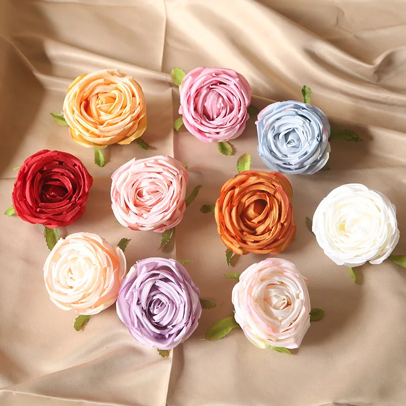 2pc Artificial flower rose flower yellow concubine rose flower head Melaleuca rose fake flower wall DIY wedding decoration