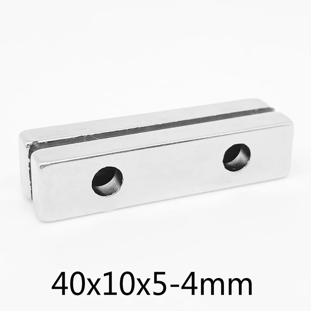 40x10x5-4mm Power Magnetic 40x10x5mm 2 Hole 4mm Strong Square NdFeB Rare Earth Magnet N35 Neodymium Magnets 40*10*5-4mm