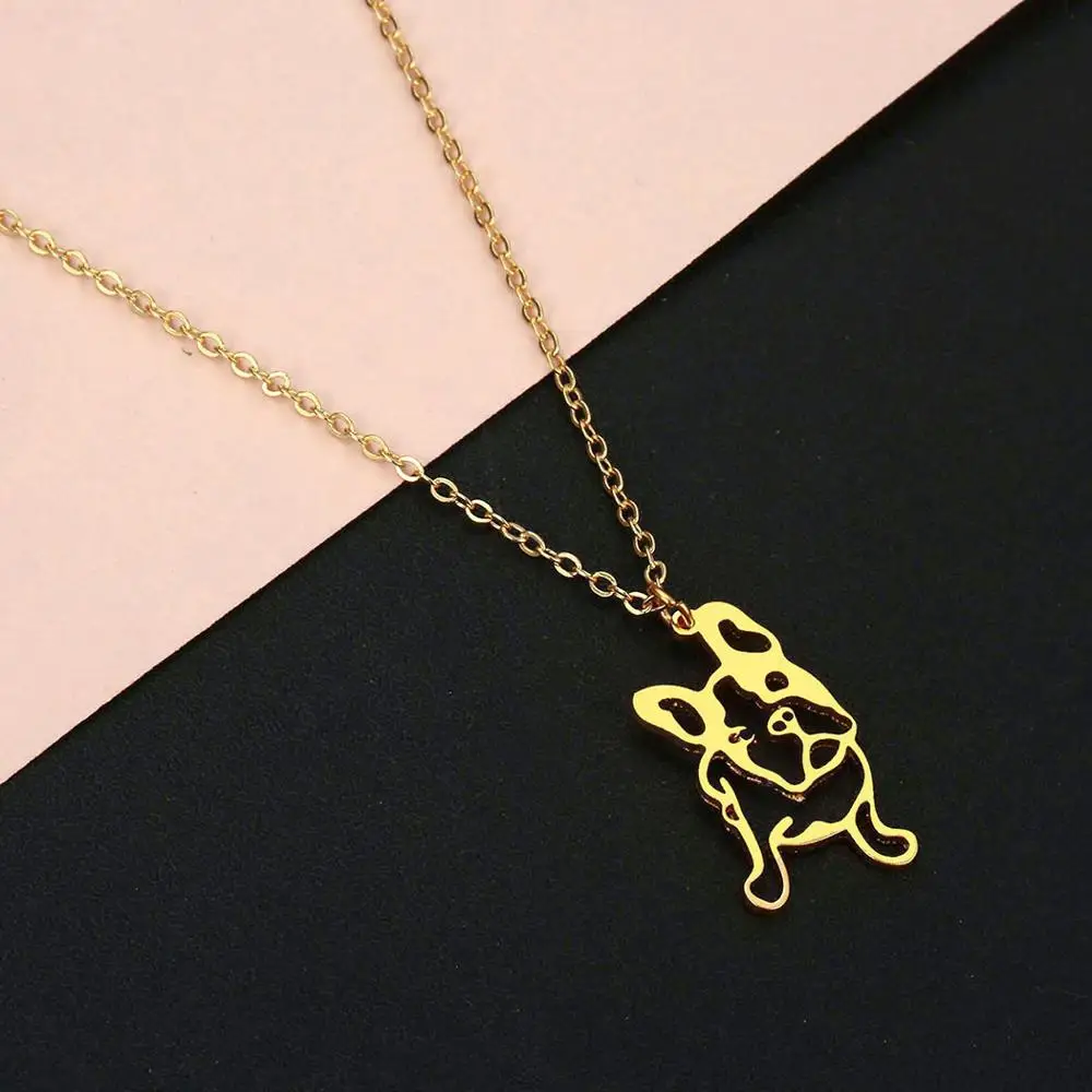 Todorova Cute French Bulldog Pendant Necklace Women Statement Necklace Stainless Steel Jewelry bijoux femme Dog Lover Gift