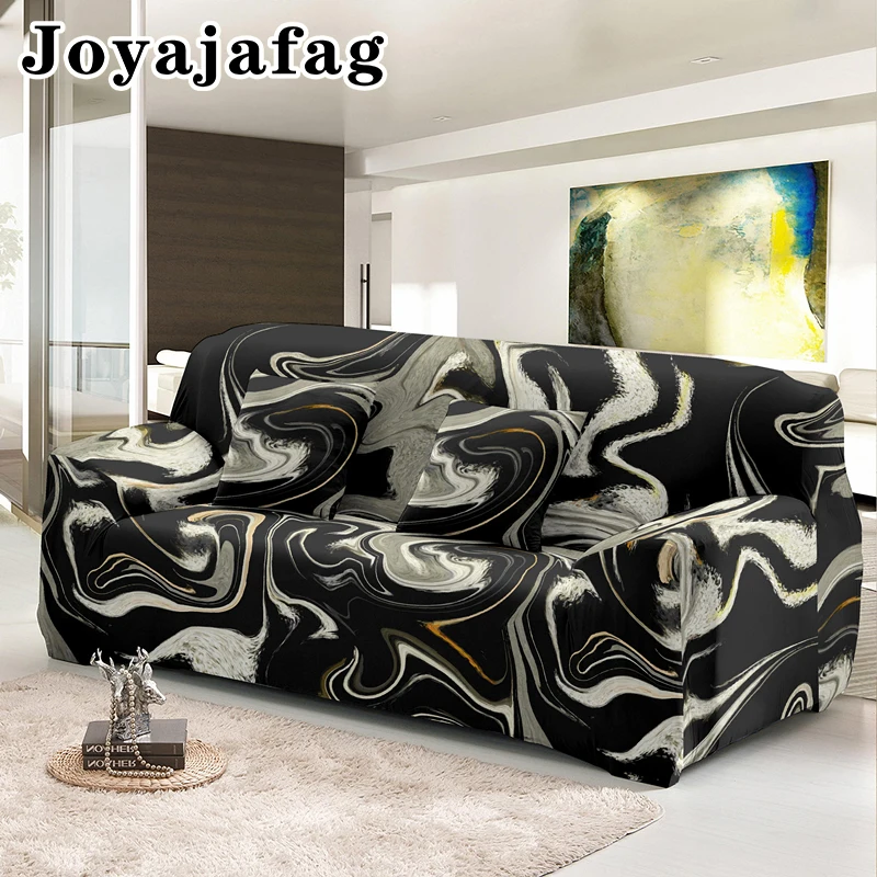 Elastic Sofa Cover For Living Room Adjustable Geometric Marble Stretch Couch Covers Sectional Corner Slipcover 1/2/3/4 Seater