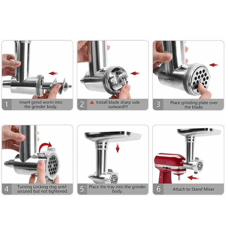 Imagem -03 - Food Grinder Acessório para Cozinha Aid Stand Mixer Durável Inclui Salsicha Stuffer Máquina de Lavar Louça Aço Inoxidável