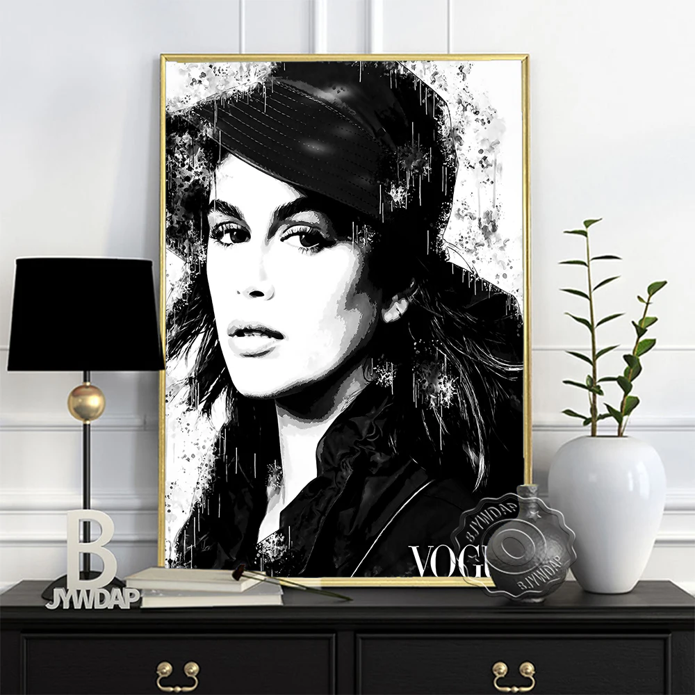 Kaia Gerber American Model Watercolour Poster, Elegant Goddess Black White Art Prints, Minimalism Nordic Style Home Wall Decor