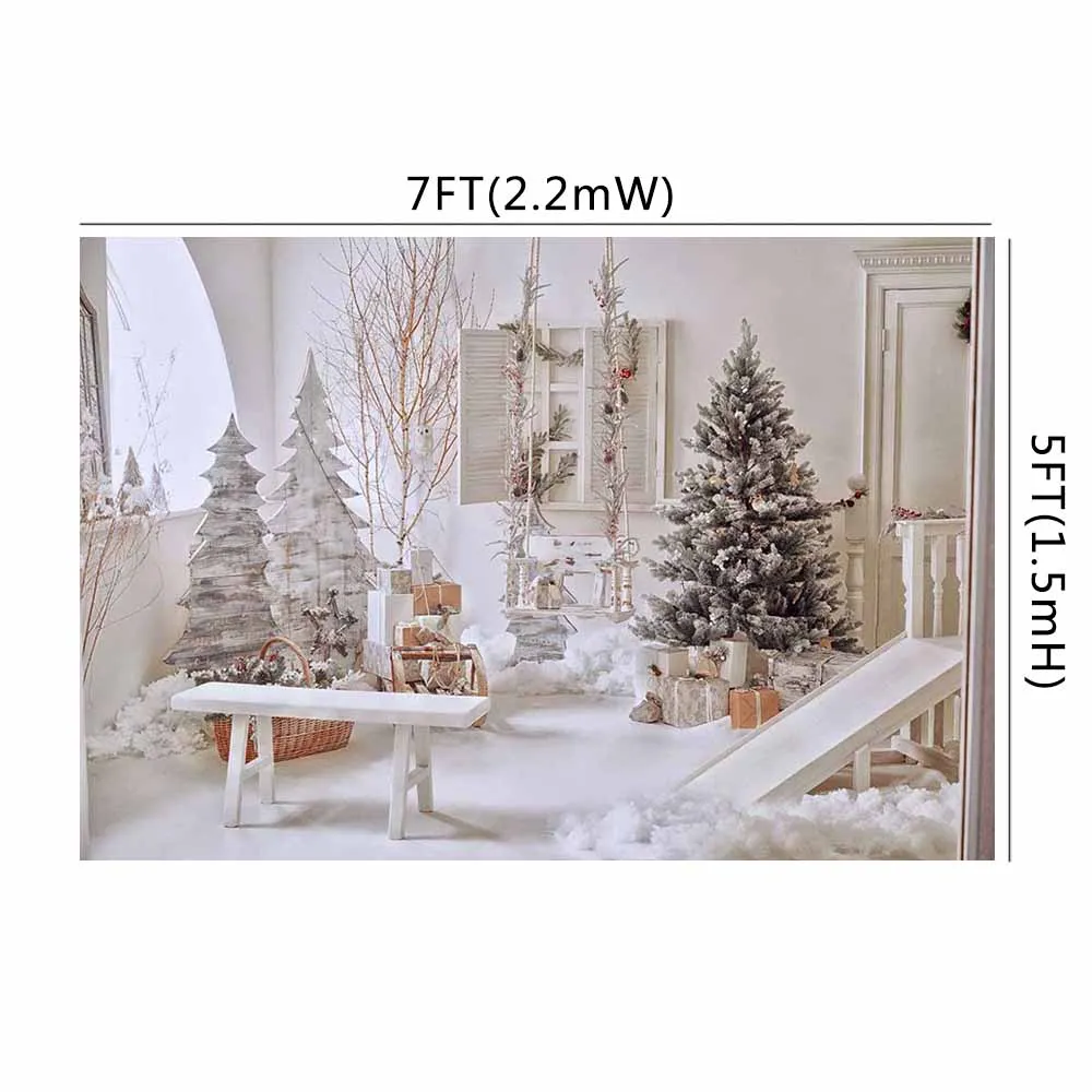 Kerst Achtergrond Wit Houten Deur Winter Sneeuw Kerst Bomen Pasgeboren Baby Fotografie Achtergrond Fotostudio Props W-4750