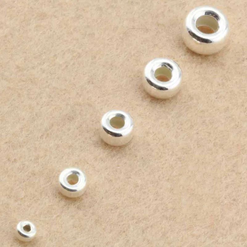 Genuine Real Pure Solid 925 Sterling Silver Beads Flat Round Loose Spacers Bead