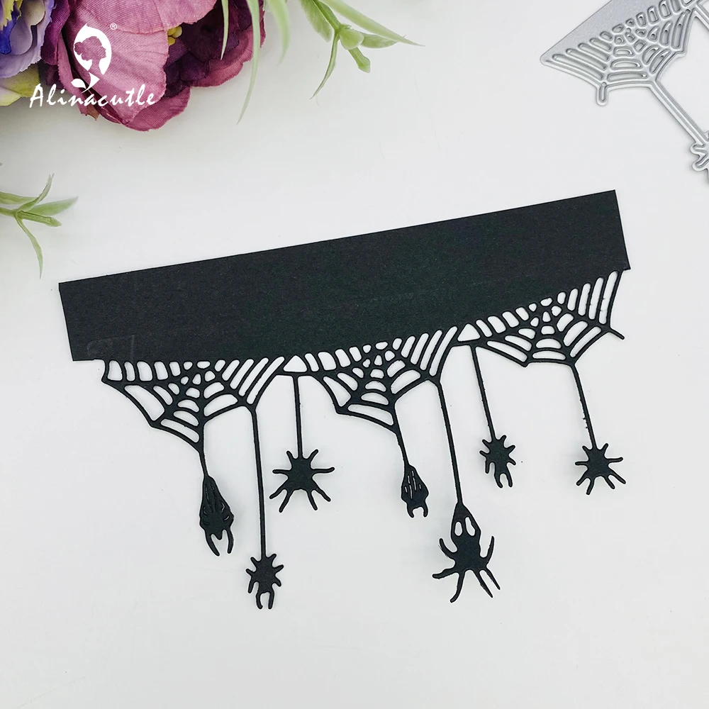 Alinacutle Metal Cutting Dies Cut Halloween Spider Web Border Scrapbooking Paper Craft Handmade Album Card Punch Art Knife