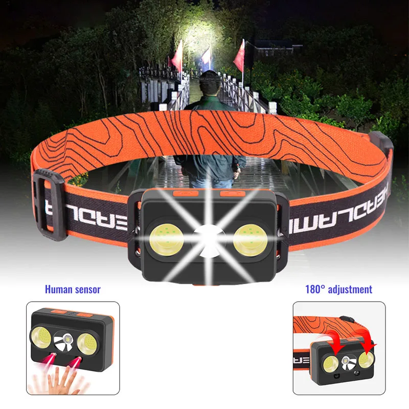 Portable USB Rechargeable LED Headlamp Powerful Induction Headlight 18650 Mini LED Front Lamp Waist Light for Running,Fishing