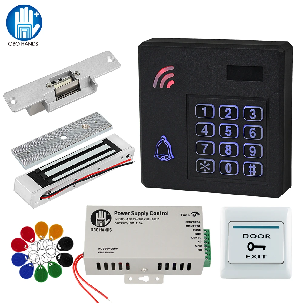 OBO Door Access Control System Kit Set IP68 Waterproof RFID Keypad Reader With Electronic Magnetic Strike Locks for Home /Office