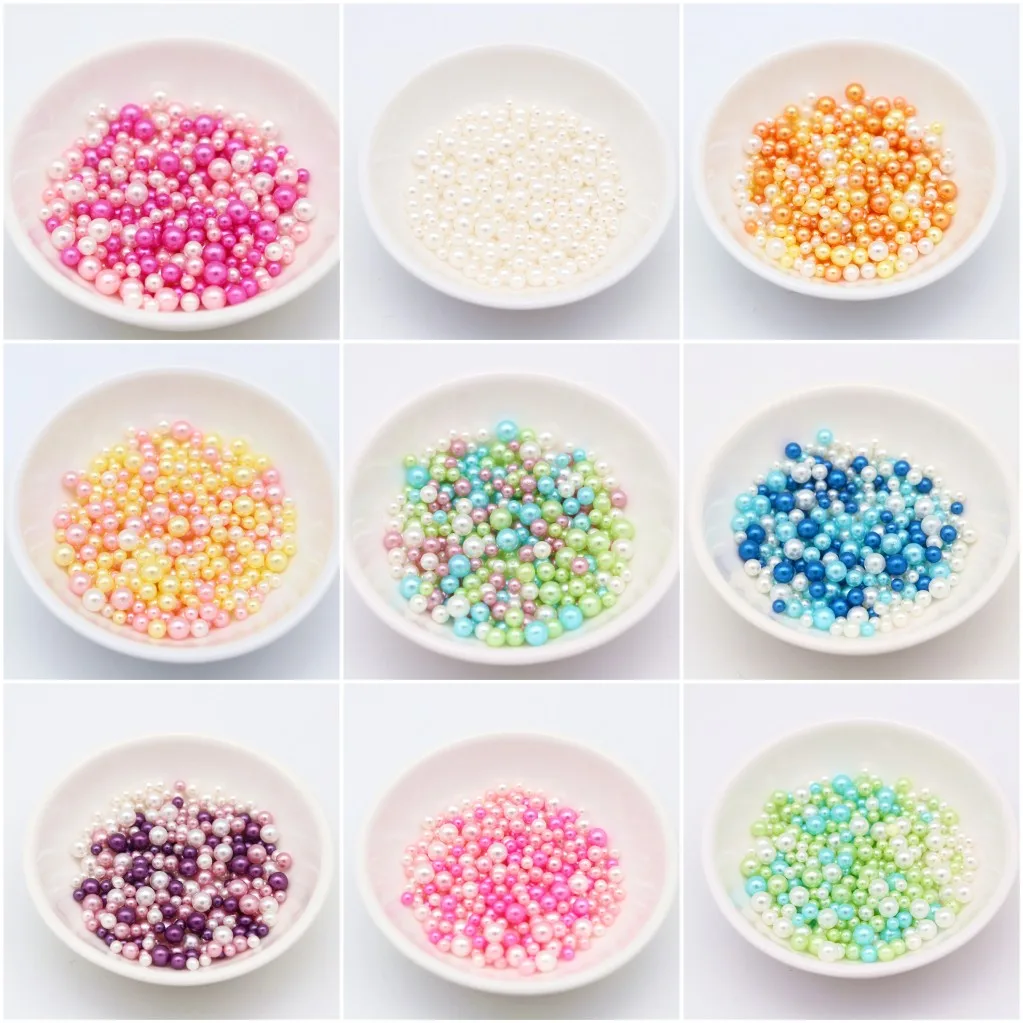 3/4/5mm UV Resin Imitation Pearl Beads Mix Rainbow Color Round  No Hole Loose Beads DIY Jewelry Necklace Making Craft