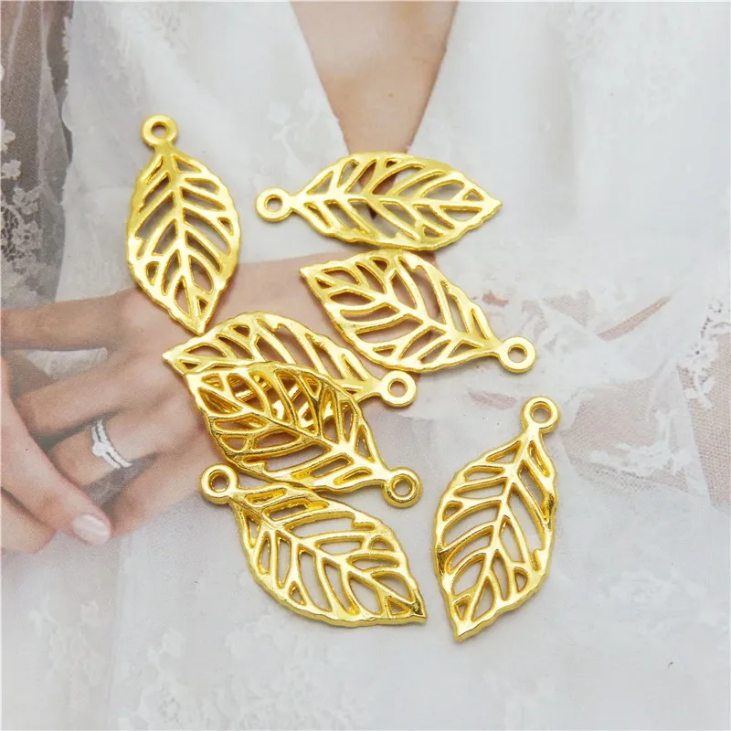 GraceAngie 20PCS Tree Leaves Charms Gold Color Alloy Pendant 13*29mm Necklace Bracelet DIY Accessories Dangle Earrings Gift