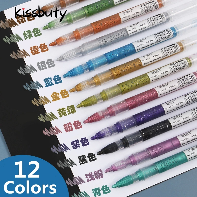 8/12 Colors Pearlescent Metallic Highlighter Art Markers Art Pen Drawing Pens for Glass Lettering Color Hand account diary