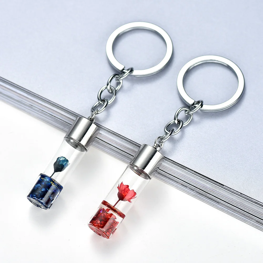 Megmunkalás Természetes Örök virágos keychain Száradt virágos Növény kulcs Megláncol wishing Palackol keyrings kulcs jogosultja Nők Hosszúnadrág kiegészítők