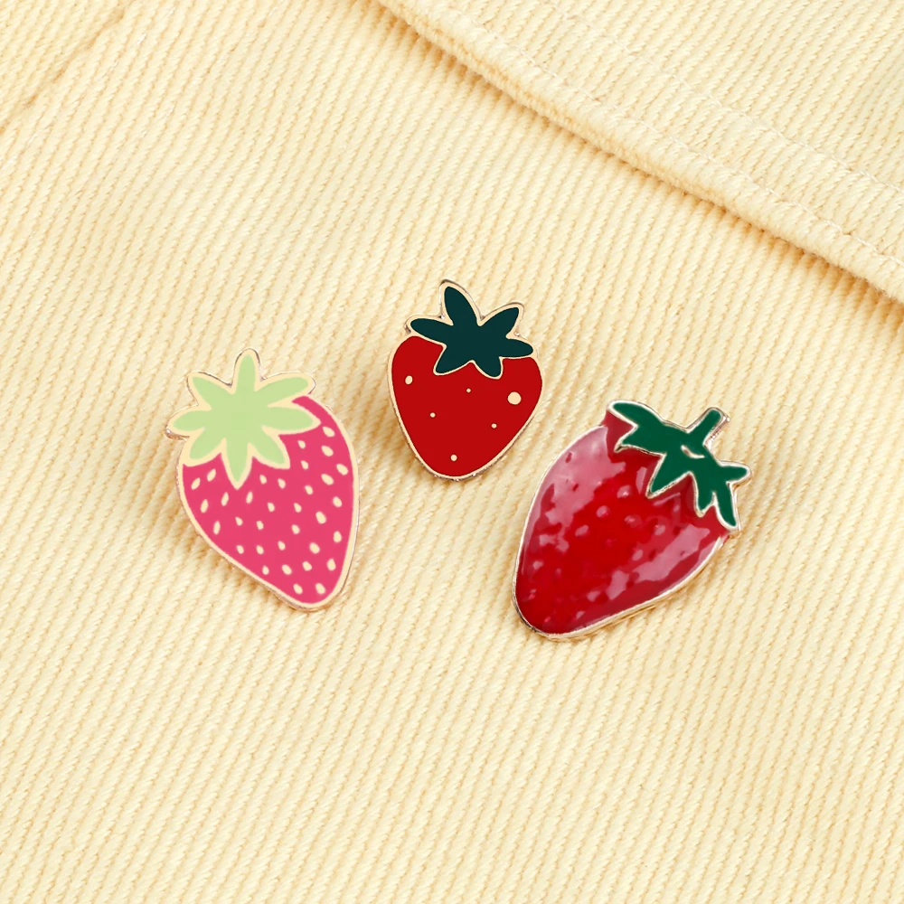 3 Style Cute Strawberry Brooch High Quality Fresh Fruit Enamel Pins Kids Cartoon Lepel Pins Bag Badges Jewelry Gift For Friend