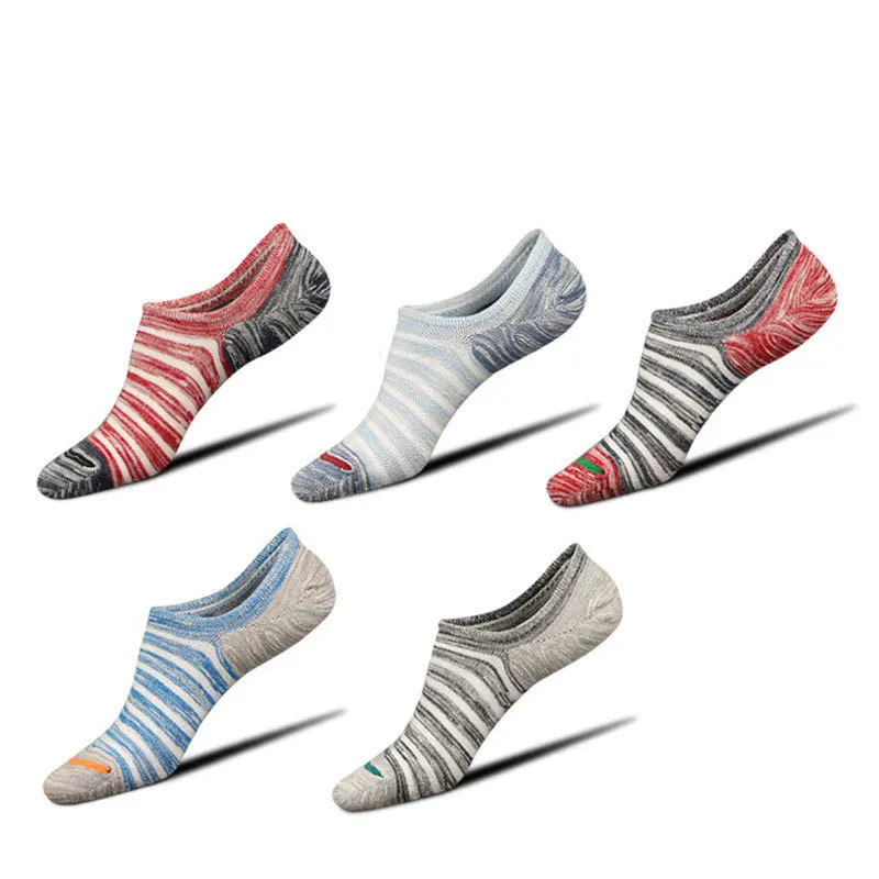 5Pairs High Quality Men Socks Cotton Large size Summer Fashion Striped Silicone Non-slip socks Soft Breathable Short Socks Male