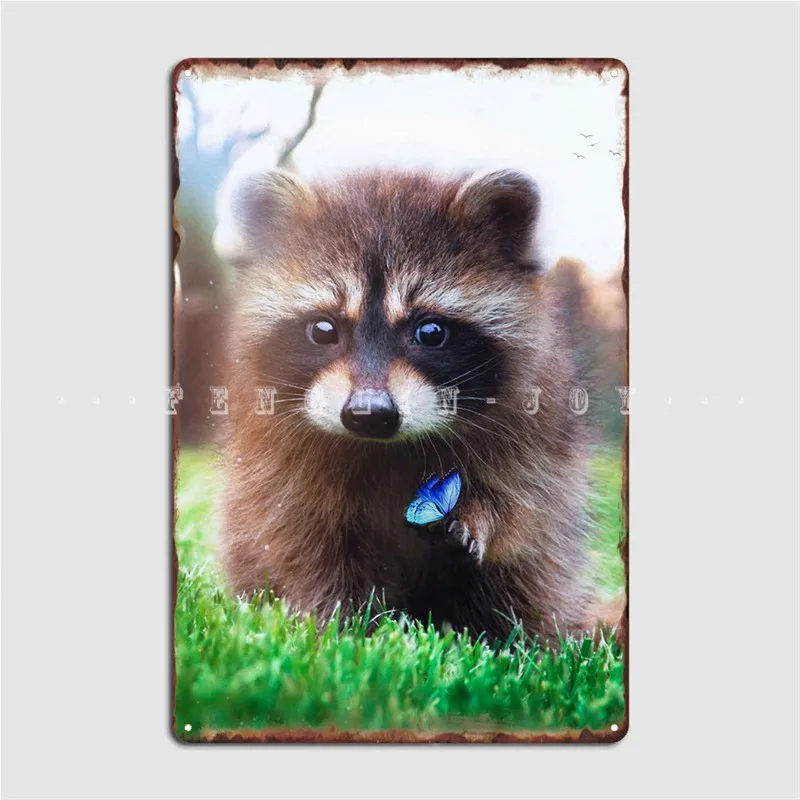 Racoon And Blue Butterflys Metal Sign Cinema Kitchen Club Bar Classic Wall Decor Tin Sign Posters