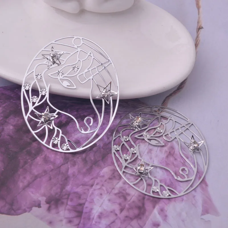 10 Stück 40mm*50mm Rhodium-beschichtete Einhorn-Verbindungsstücke Hochwertige Filigran-Anhänger – Detail 1
