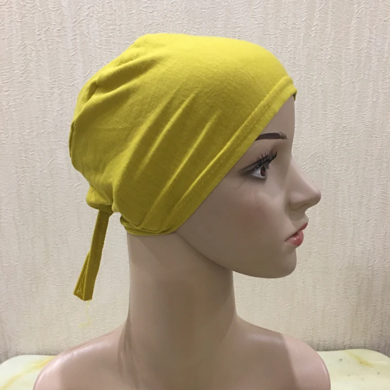 H048 Plain Cotton Tie Back Hats Muslim Turban Pure Color Stretch Inner Hijabs Underscarf Women Head Scarf Under Hijab Bonnet