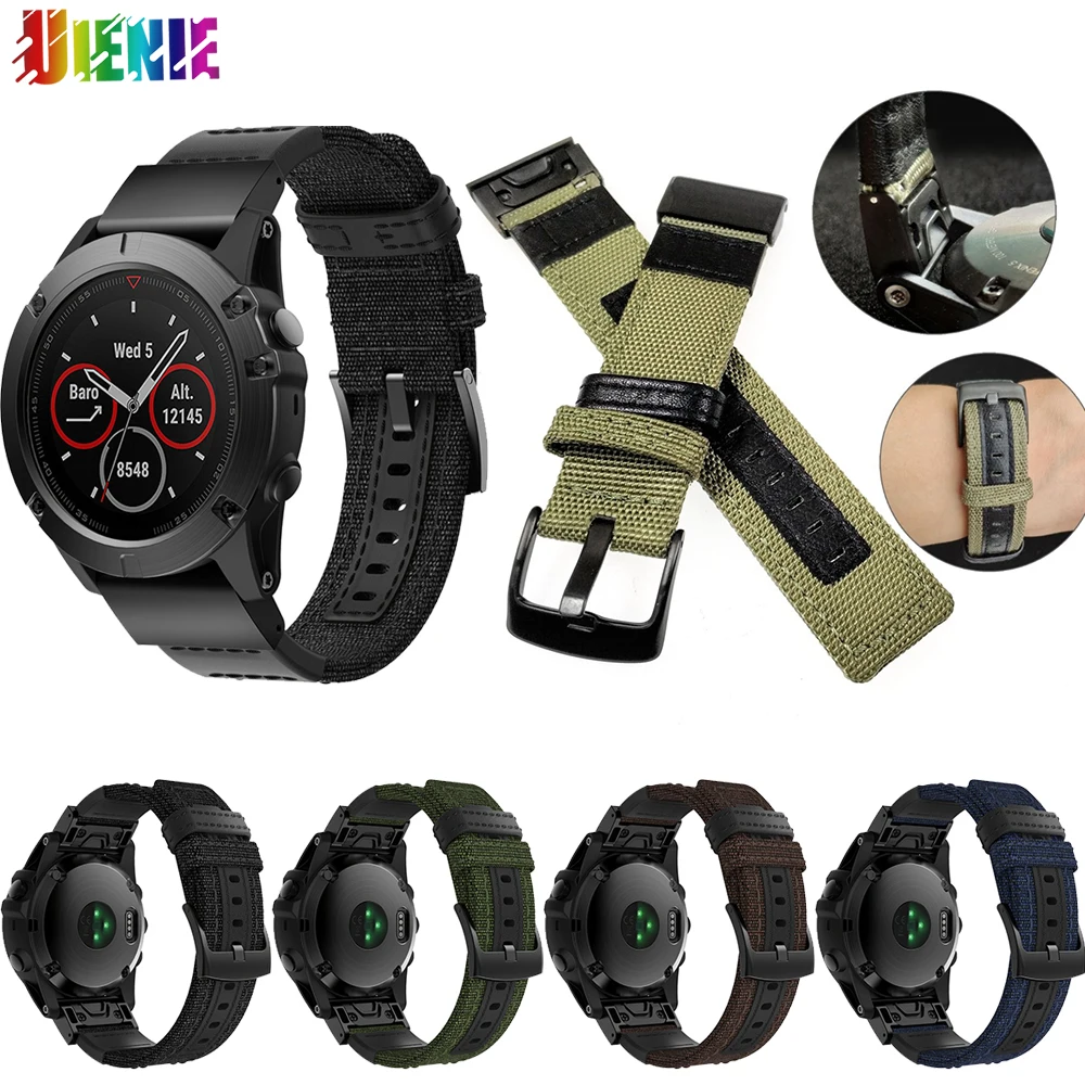 

26mm Canvas Strap For Garmin Fenix 5X 5XPlus 6X 6X Pro 3HR Quick Release Nylon & leather Easyfit Replacement Wristband