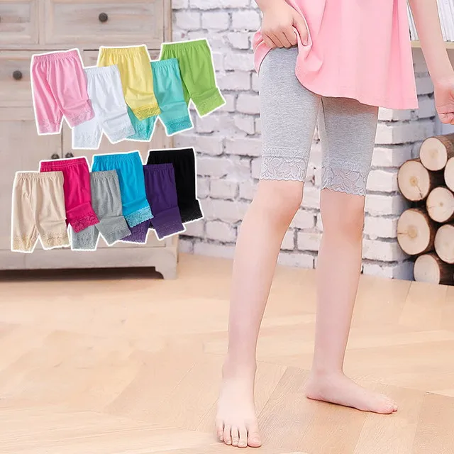 

Summer Autumn New Arrival Girls Leggings Comfortable Soft Cotton Lace Stretch Children Knee Length Pants Candy Color Girls Pants