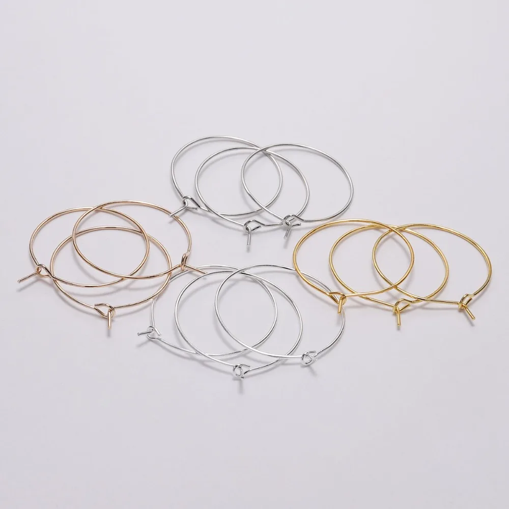 20-50pcs/lot Diameter 20 25 30 35mm Gold/Rhodium Ear Wire Hook Earring Loop Hoops For DIY Earrings Jewelry Making Findings