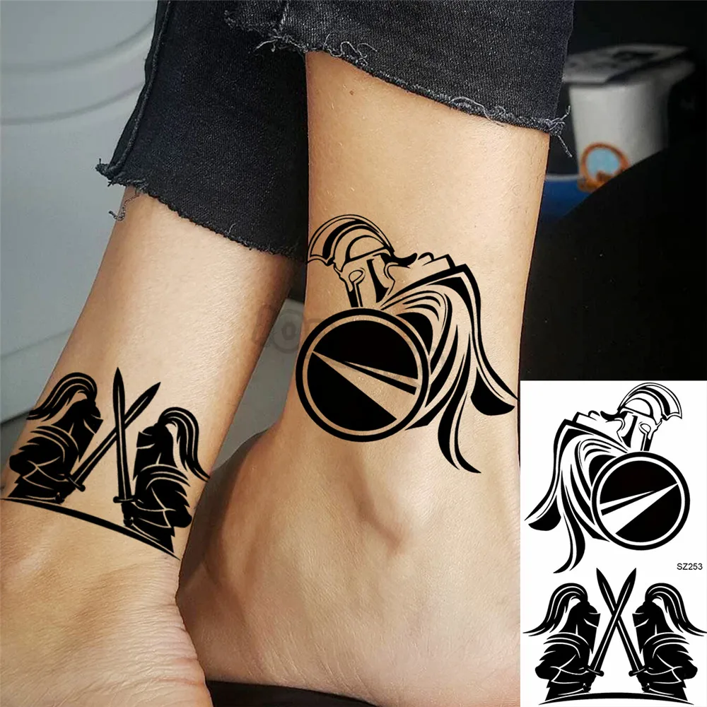 Henna Lotus Temporary Tattoos Small For Women Girls Realistic Spartan Shield Thorns Snake Fake Tattoo Sticker Arm Neck Tatoos