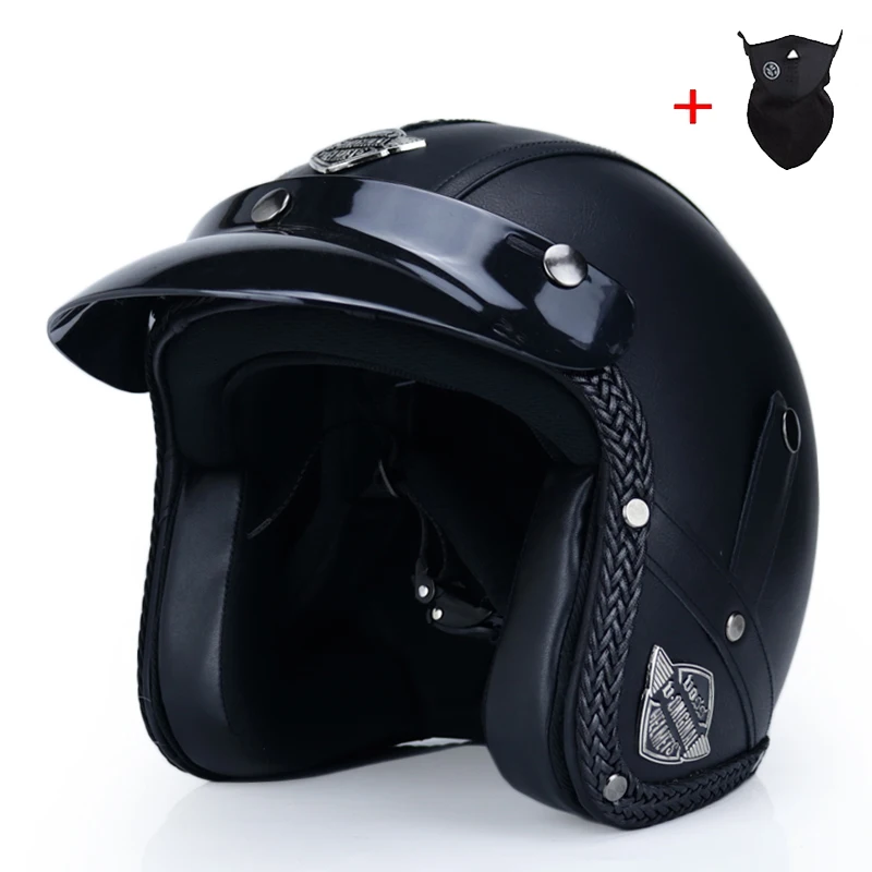 New Retro Vintage Motorcycle Helmet Chopper Scooter Synthetic Leather 3/4 Open Face Casco Moto Helmet DOT Capacete Mask Glasses