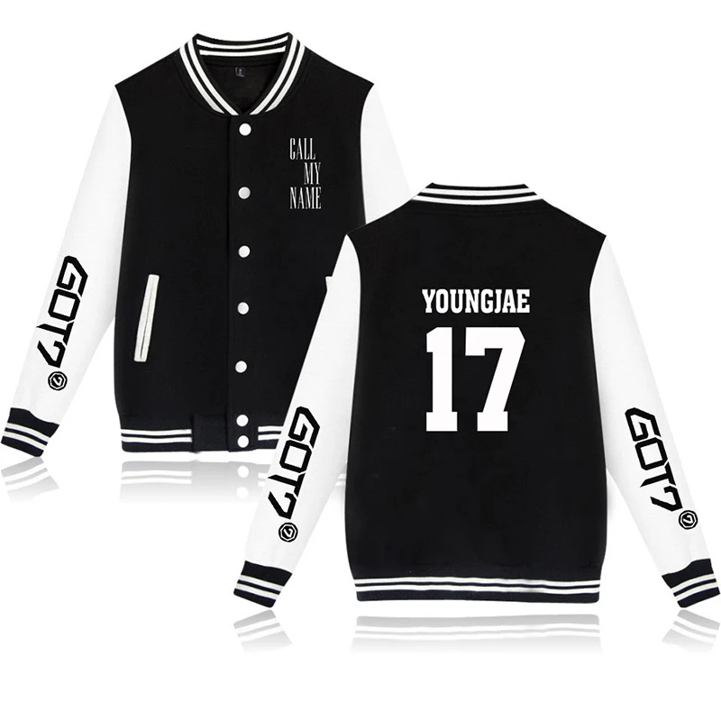 

YOUNGJAE 17 Got7 Kpop Baseball Jacket Coats Men Women Hoodie Sweatshirts Long Sleeve Harajuku Hoodies Jackets Tops Plus Size 4XL