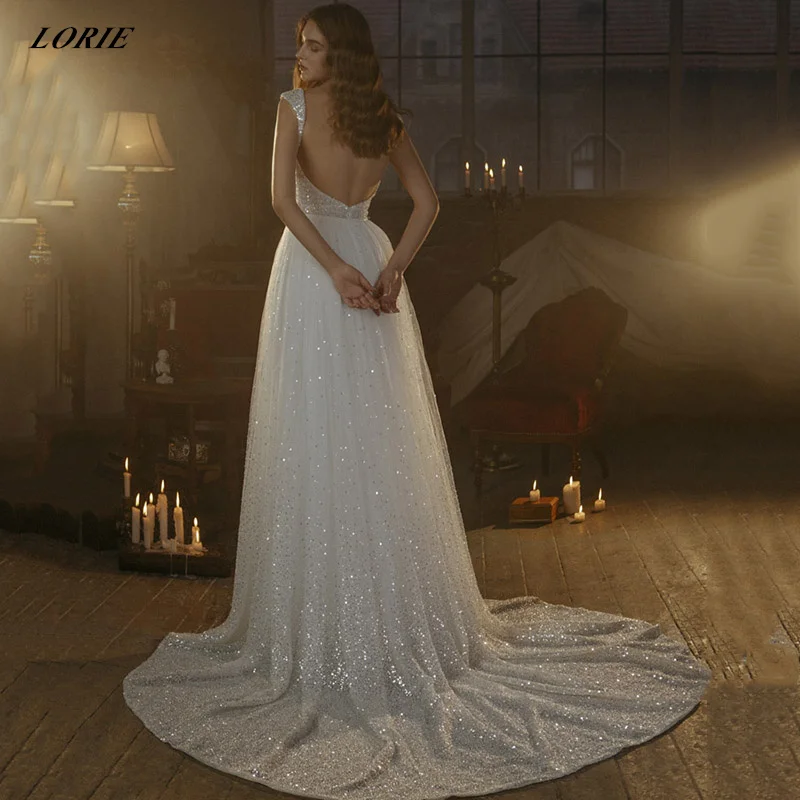 Lorie Sexy Glitter Straight Trouwjurken Mouwloze Bodycon Bruidsjurken Met Afneembare Shiny Tulle Train Bridal Jurk 2022