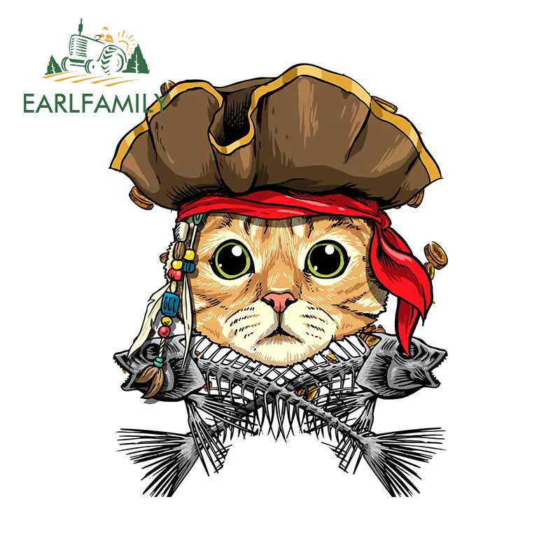 EARLFAMILY 13cm x 13cm for Pirate Cat Decals  Surfboard Waterproof Refrigerator Sunscreen Funny Decoration Vinyl Car Stickers