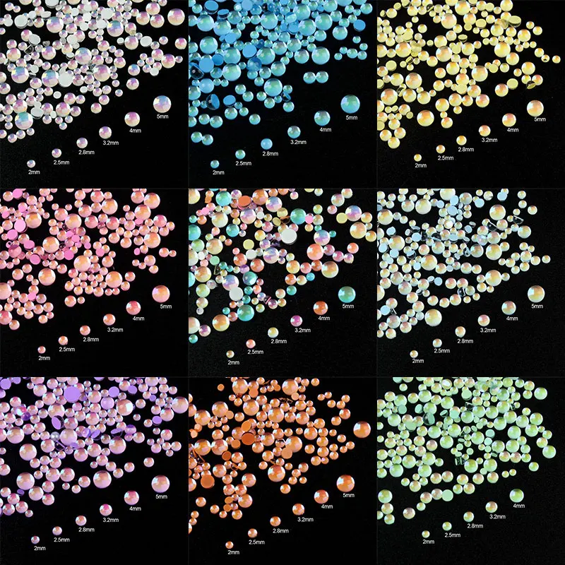 Korean Fashion Mocha Mix color Size Glossy Round  Flatback Crystal Stones  3D Nail Art Rhinestone DIY  For Nail Art Decoration