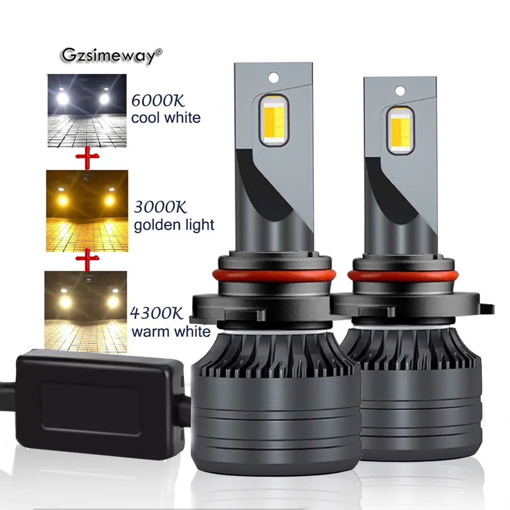 Tricolor H7 H4 Led Canbus 20000LM Car Headlight H11 H8 9005 HB3 9006 HB4 H3 Led Bulb 6000K 3000K 4300K Auto Turbo Fog Lamp 12V