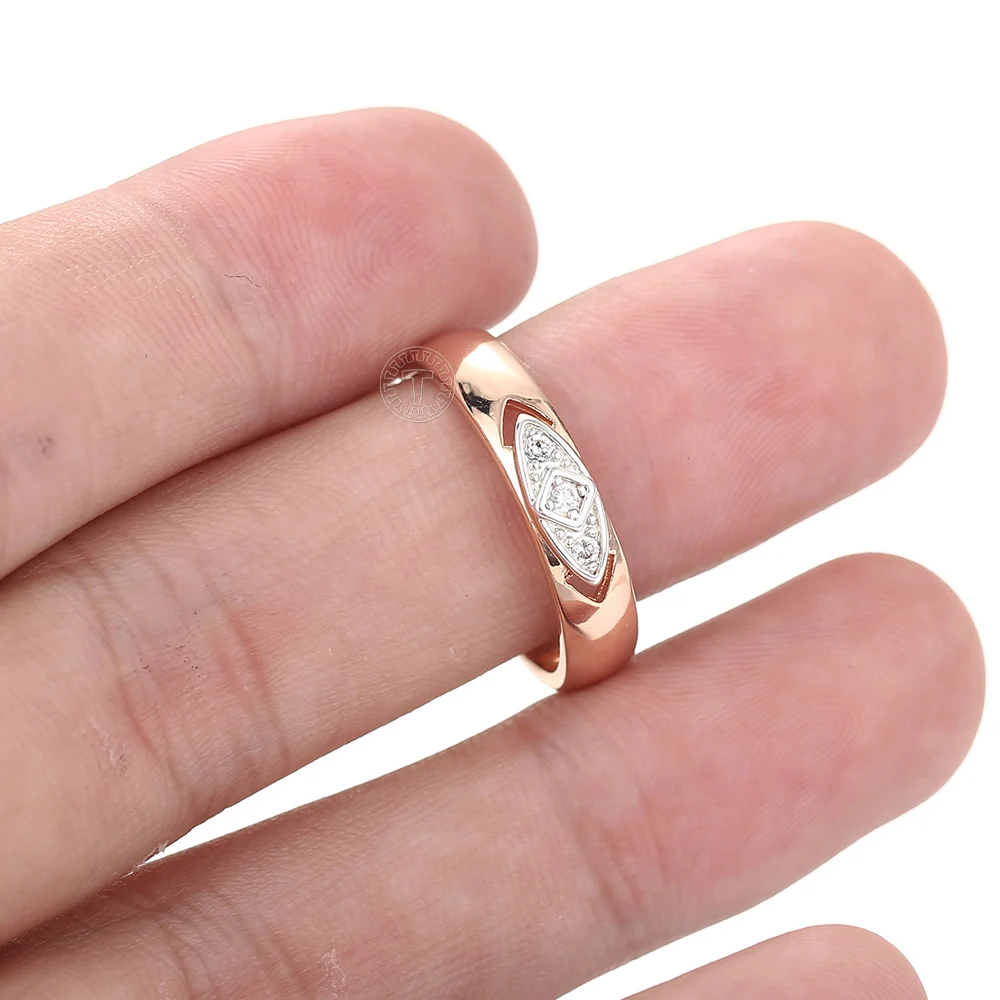 2/3/4/6/9/10mm Band Ring for Women Girls 585 Rose Color White Rhombus Cubic Zircon Wedding Engagement Jewelry Gifts LGR69