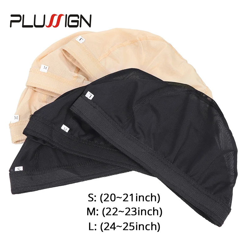 Plussign 12 Pcs/Lot Spandex Mesh Dome Wig Cap For Making Wig Glueless Weaving Cap Hair Wig Net With Elastic Band For Women Girls