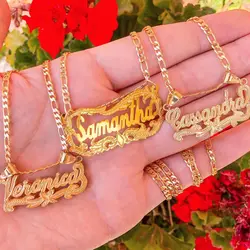 Custom Double Plated Name Necklace For Women Gold Plated Silver Choker Personalized Cursive Elegant Pendant Jewelry Gift