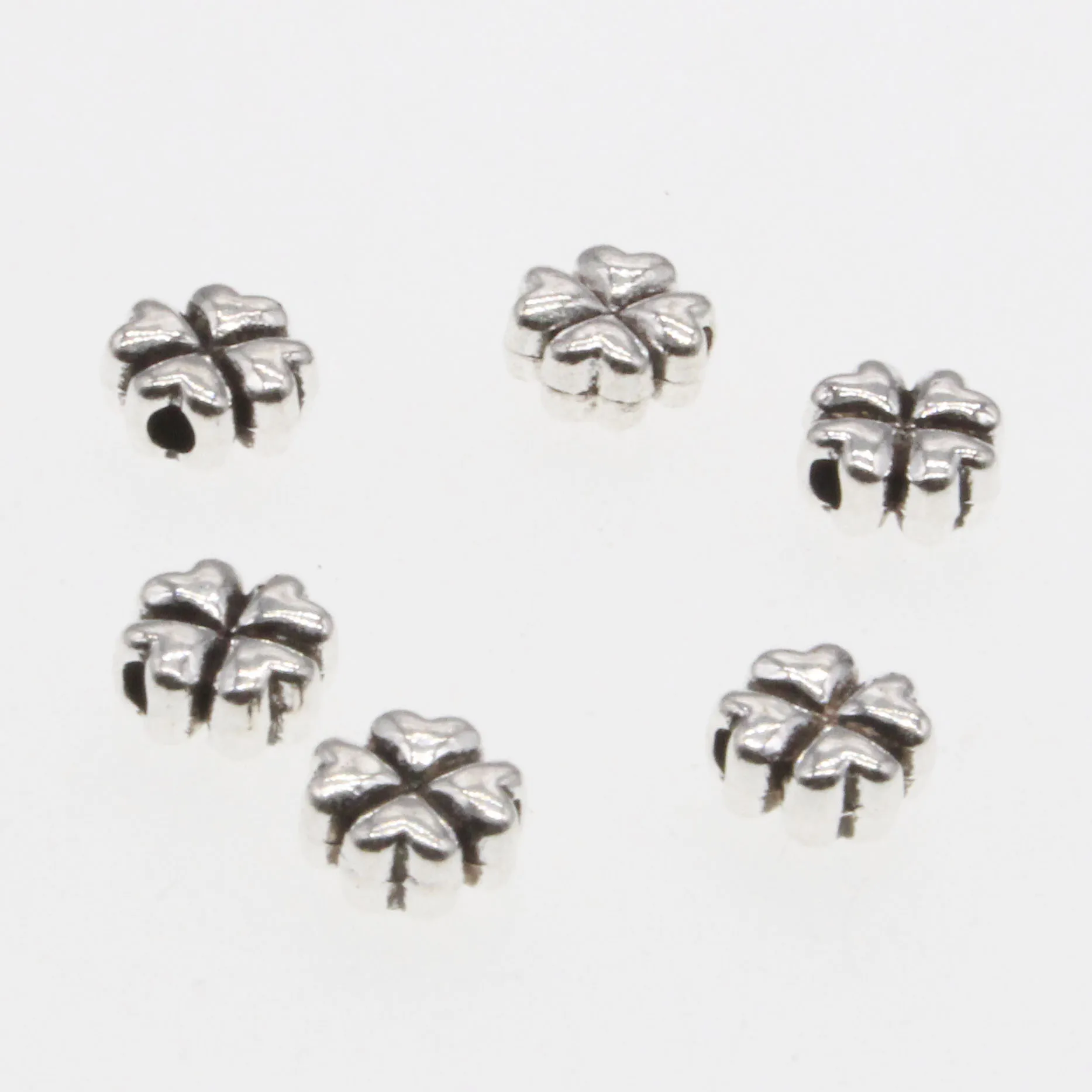 30Pcs Antique Silver Color Lucky Four Leaf Clover Spacer Beads For Jewelry Making Bracelet DIY Accessories Metal Beads 8mm