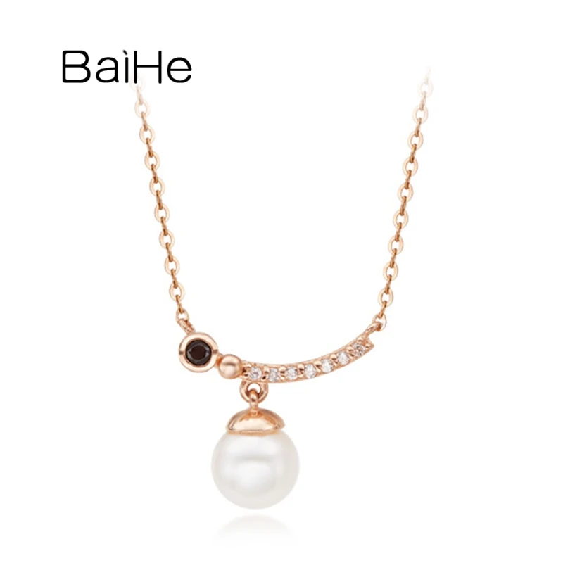 

BAIHE Solid 18K White/Yellow/Rose Gold 6mm Natural Freshwater Pear Diamond Leisure Daily Necklace Women Engagement Fine Jewelry